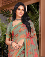 Vishal Prints Mist Green Printed Fancy Chiffon Saree With Border