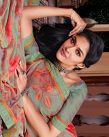 Vishal Prints Mist Green Printed Fancy Chiffon Saree With Border