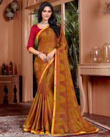 Vishal Prints Dark Red Printed Fancy Chiffon Saree With Border