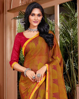 Vishal Prints Dark Red Printed Fancy Chiffon Saree With Border