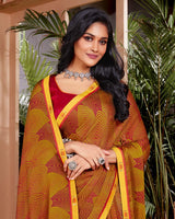 Vishal Prints Dark Red Printed Fancy Chiffon Saree With Border