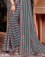 Vishal Prints Suva Grey Printed Fancy Chiffon Saree With Border