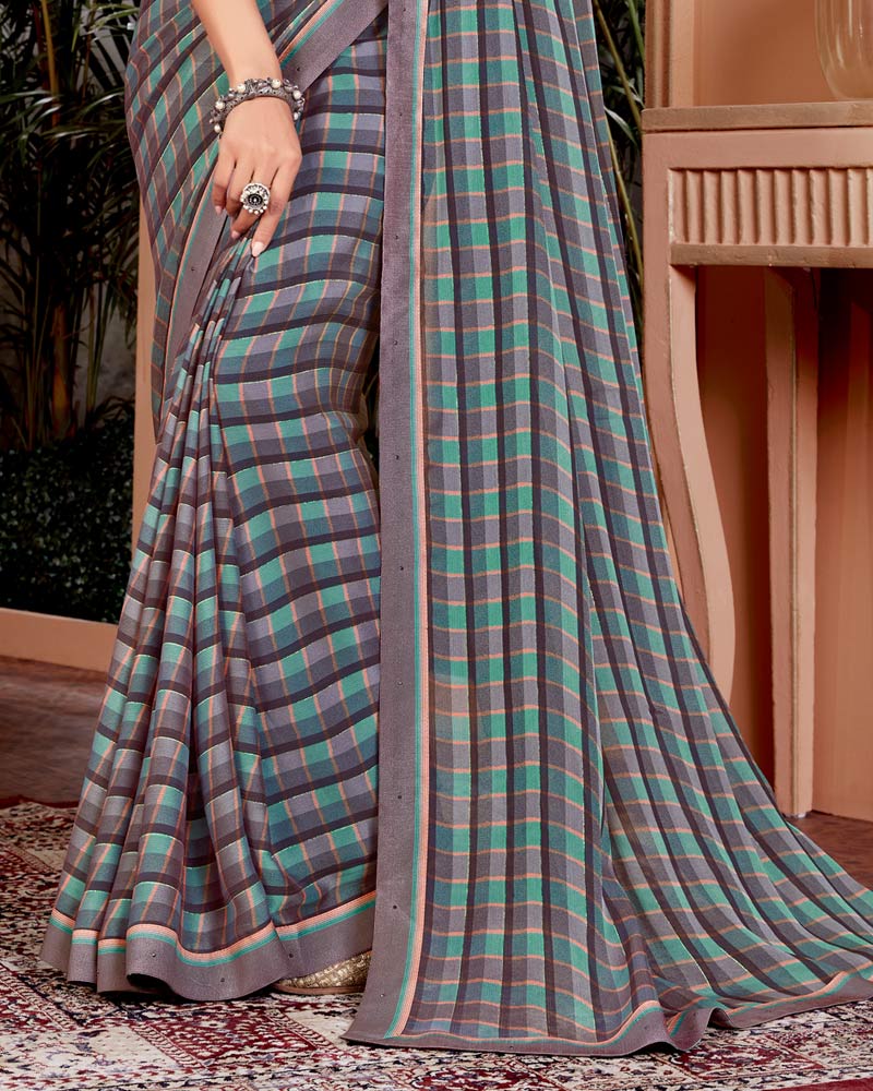 Vishal Prints Suva Grey Printed Fancy Chiffon Saree With Border