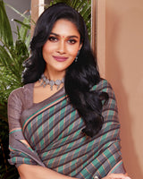 Vishal Prints Suva Grey Printed Fancy Chiffon Saree With Border