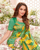 Vishal Prints Dark Mint Green Fancy Chiffon Digital Print Saree With Core Piping