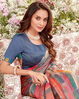 Vishal Prints Cool Grey Fancy Chiffon Digital Print Saree With Core Piping