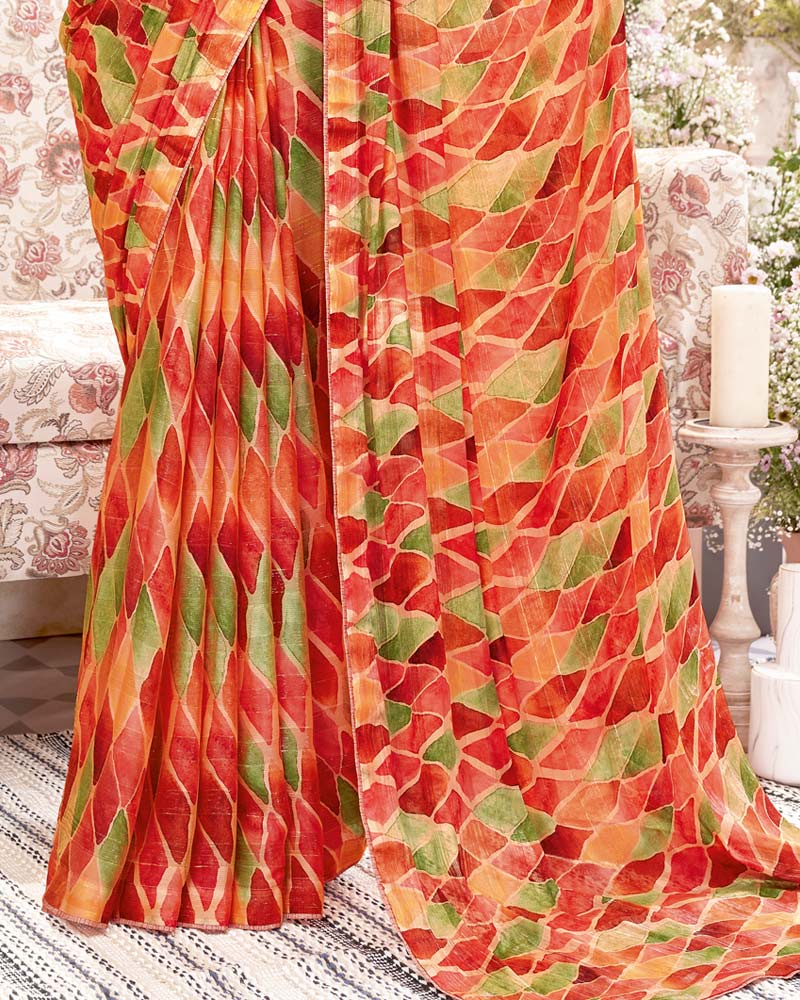 Vishal Prints Dark Red Fancy Chiffon Digital Print Saree With Core Piping