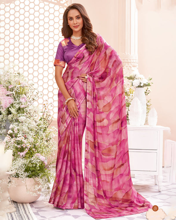 Vishal Prints Rani Fancy Chiffon Digital Print Saree With Core Piping