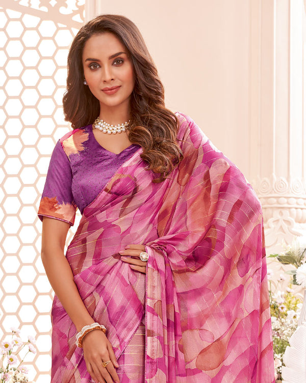 Vishal Prints Rani Fancy Chiffon Digital Print Saree With Core Piping