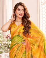 Vishal Prints Dark Yellow Fancy Chiffon Digital Print Saree With Core Piping