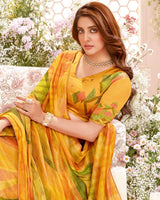 Vishal Prints Dark Yellow Fancy Chiffon Digital Print Saree With Core Piping