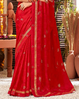 Vishal Prints Cherry Red Chiffon Saree With Foil Print And Fancy Border