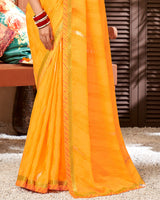 Vishal Prints Mustard Chiffon Saree With Foil Print And Fancy Border