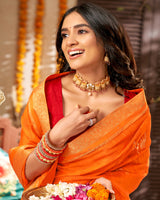 Vishal Prints Dark Orange Chiffon Saree With Foil Print And Fancy Border