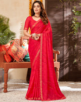 Vishal Prints Pinkish Red Chiffon Saree With Foil Print And Fancy Border