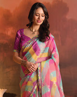 Vishal Prints Multi Pink Designer Digital Print Fancy Chiffon Saree With Fancy Border