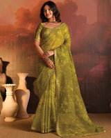 Vishal Prints Olive Green Designer Digital Print Fancy Chiffon Saree With Fancy Border
