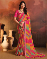 Vishal Prints Cardinal Pink Designer Digital Print Fancy Chiffon Saree With Fancy Border