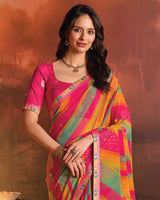 Vishal Prints Cardinal Pink Designer Digital Print Fancy Chiffon Saree With Fancy Border