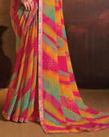 Vishal Prints Cardinal Pink Designer Digital Print Fancy Chiffon Saree With Fancy Border