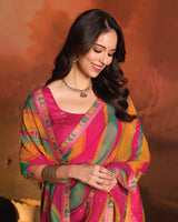 Vishal Prints Cardinal Pink Designer Digital Print Fancy Chiffon Saree With Fancy Border