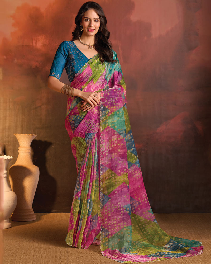Vishal Prints Multicolored Designer Digital Print Fancy Chiffon Saree With Fancy Border