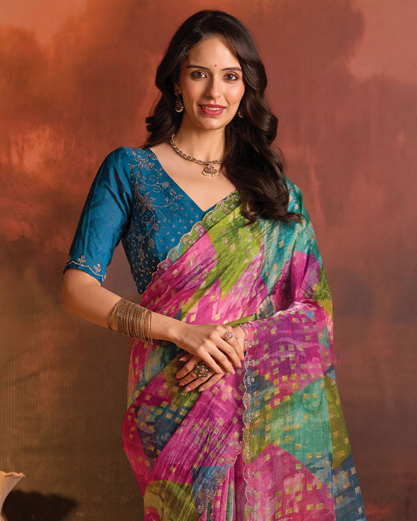 Vishal Prints Multicolored Designer Digital Print Fancy Chiffon Saree With Fancy Border