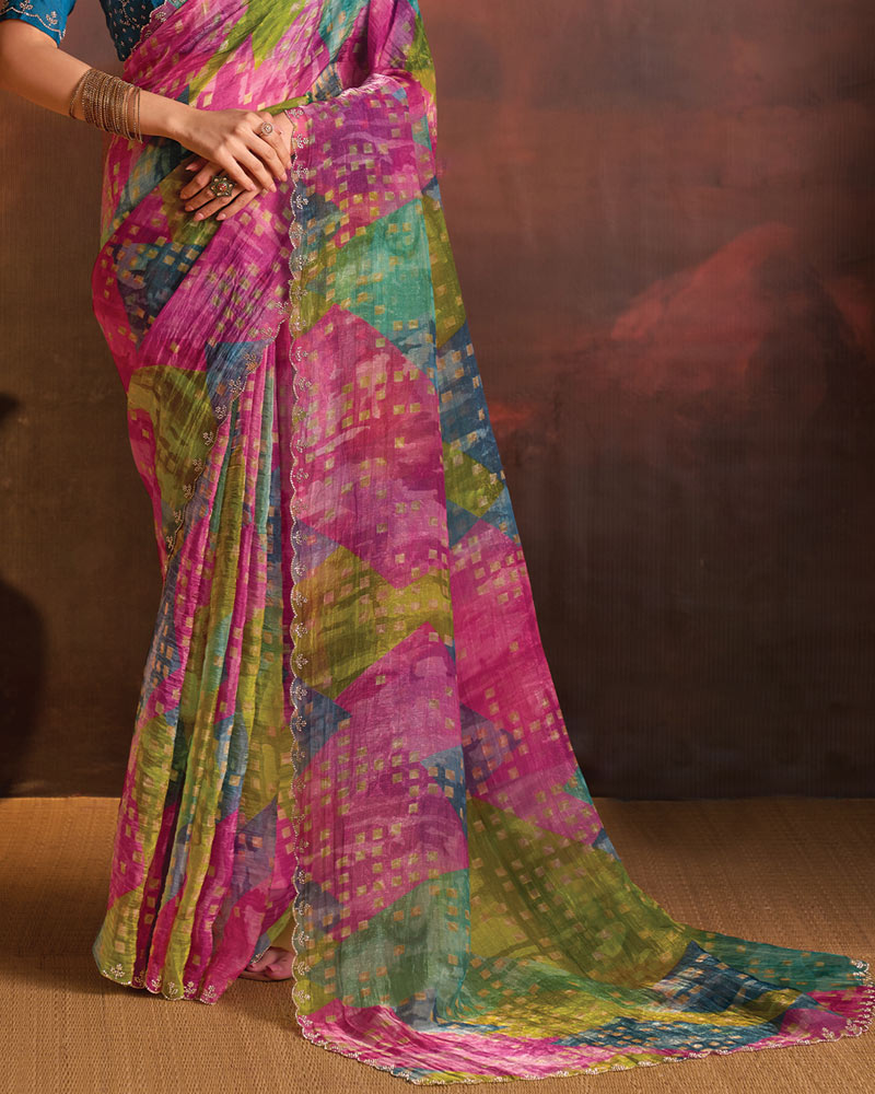 Vishal Prints Multicolored Designer Digital Print Fancy Chiffon Saree With Fancy Border