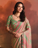 Vishal Prints Spanish Green Designer Digital Print Fancy Chiffon Saree With Fancy Border