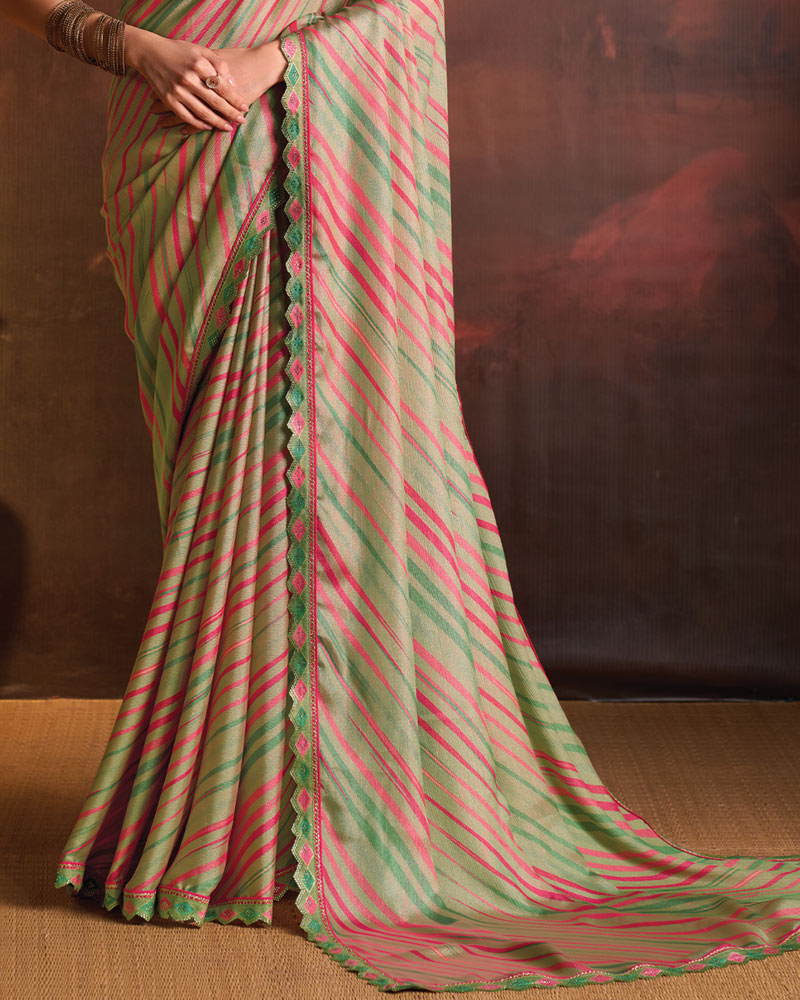 Vishal Prints Spanish Green Designer Digital Print Fancy Chiffon Saree With Fancy Border