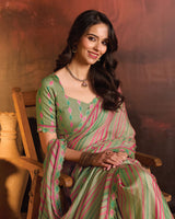 Vishal Prints Spanish Green Designer Digital Print Fancy Chiffon Saree With Fancy Border