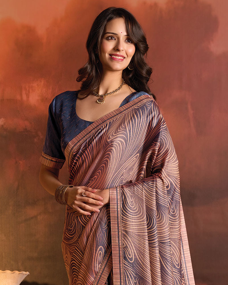Vishal Prints Pinkish Brown Designer Digital Print Fancy Chiffon Saree With Fancy Border