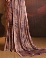 Vishal Prints Pinkish Brown Designer Digital Print Fancy Chiffon Saree With Fancy Border