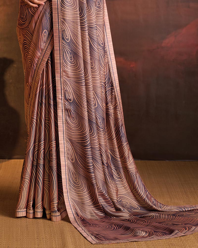 Vishal Prints Pinkish Brown Designer Digital Print Fancy Chiffon Saree With Fancy Border