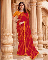 Vishal Prints Dark Red Printed Fancy Chiffon Saree With Cut Work Border