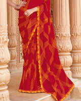 Vishal Prints Dark Red Printed Fancy Chiffon Saree With Cut Work Border