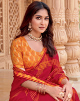 Vishal Prints Dark Red Printed Fancy Chiffon Saree With Cut Work Border