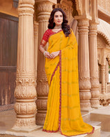 Vishal Prints Chrome Yellow Printed Fancy Chiffon Saree With Diamond Work And Cut Work Border