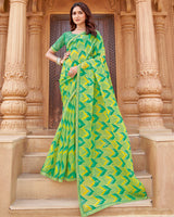 Vishal Prints Pistachio Green Printed Fancy Chiffon Saree With Border