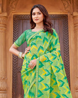 Vishal Prints Pistachio Green Printed Fancy Chiffon Saree With Border
