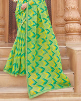 Vishal Prints Pistachio Green Printed Fancy Chiffon Saree With Border