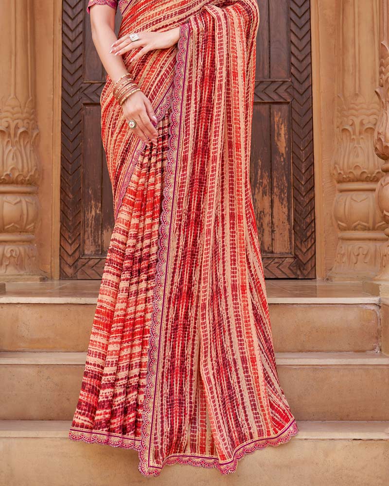 Vishal Prints Multicolor Printed Fancy Chiffon Traditional Print Saree With Cut Work Border
