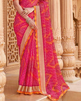 Vishal Prints Raspberry Pink Printed Fancy Chiffon Traditional Print Saree With Cut Work Border