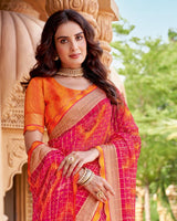 Vishal Prints Raspberry Pink Printed Fancy Chiffon Traditional Print Saree With Cut Work Border