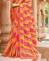 Vishal Prints Light Orange And Pastel Red Printed Fancy Chiffon Traditional Print Saree With Border