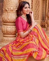 Vishal Prints Light Orange And Pastel Red Printed Fancy Chiffon Traditional Print Saree With Border