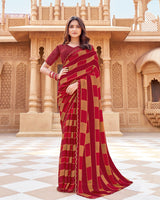 Vishal Prints Old Brick Red Printed Fancy Chiffon Saree With Cut Work Border