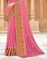 Vishal Prints Rosy Pink Printed Fancy Chiffon Saree With Foil Print And Cut Work Border
