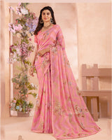Vishal Prints Pink Digital Printed Cotton Brasso Saree With Fancy Border