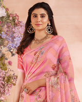 Vishal Prints Pink Digital Printed Cotton Brasso Saree With Fancy Border